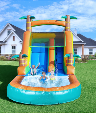 Opblaasbare Waterglijbaan met Zwembad – Groot PVC Springkussen met Blower