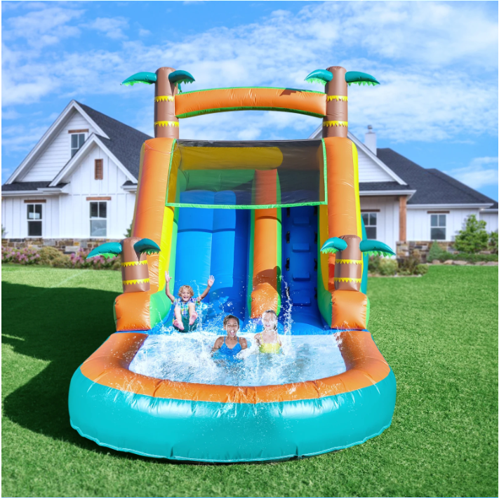 Opblaasbare Waterglijbaan met Zwembad – Groot PVC Springkussen met Blower