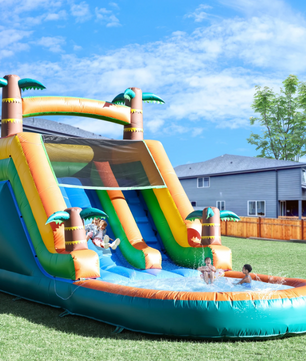 Opblaasbare Waterglijbaan met Zwembad – Groot PVC Springkussen met Blower