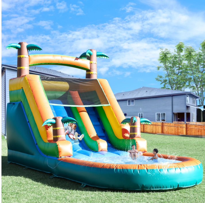 Opblaasbare Waterglijbaan met Zwembad – Groot PVC Springkussen met Blower