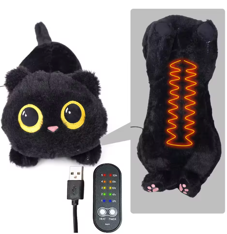 Verwarmde Kat Knuffel Kussen – USB Warmtekussen voor Rug, Nek en Schouders