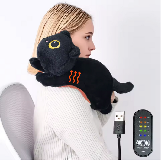 Verwarmde Kat Knuffel Kussen – USB Warmtekussen voor Rug, Nek en Schouders