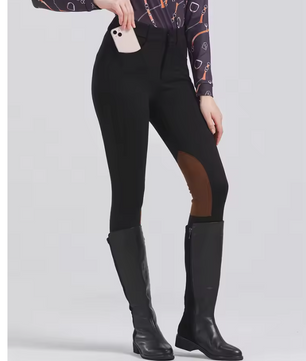 Half Leren Paardrijbroek met Antislip Grip – Unisex Paardensportbroek voor Alle Seizoenen