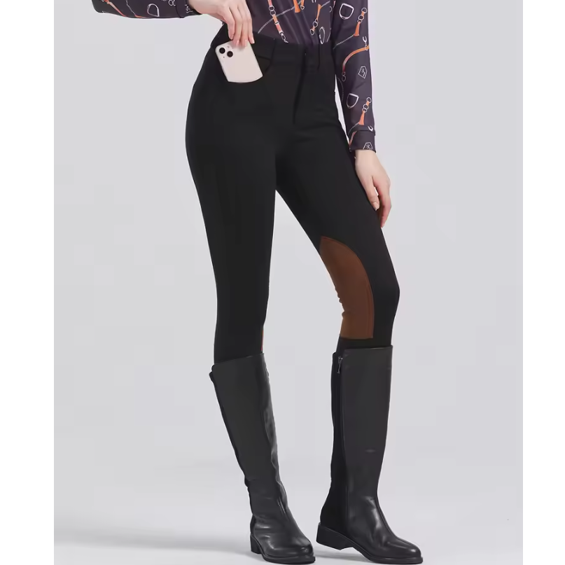 Half Leren Paardrijbroek met Antislip Grip – Unisex Paardensportbroek voor Alle Seizoenen