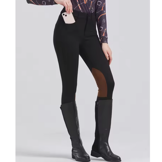 Half Leren Paardrijbroek met Antislip Grip – Unisex Paardensportbroek voor Alle Seizoenen