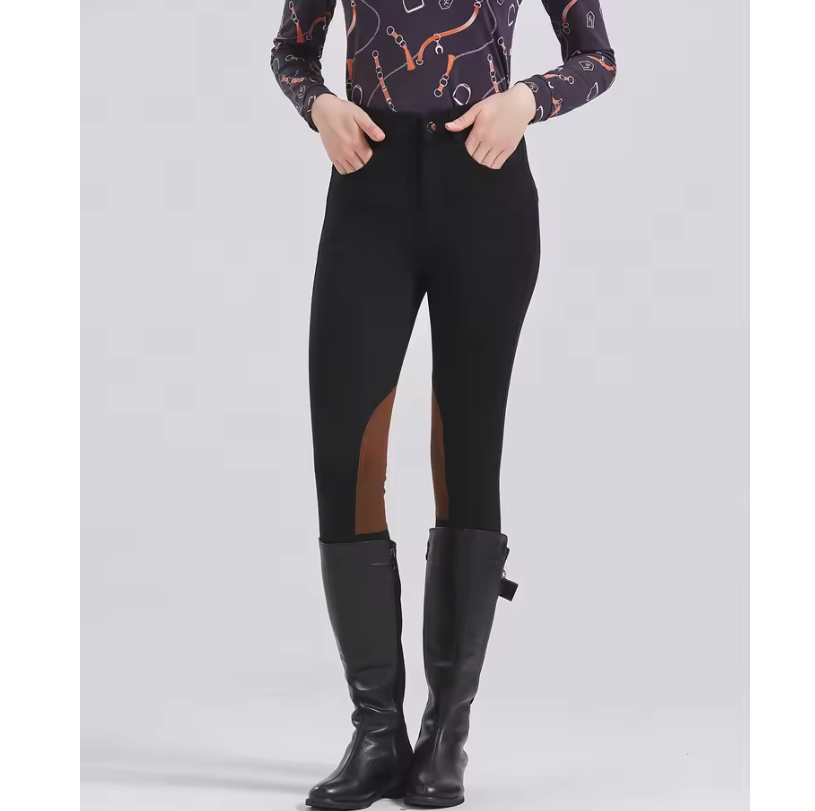 Half Leren Paardrijbroek met Antislip Grip – Unisex Paardensportbroek voor Alle Seizoenen