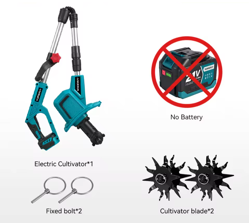 Draadloze Elektrische Tuinfrees Cultivator – Borstelloze Motor, 1500 W, Accu Tuinmachine