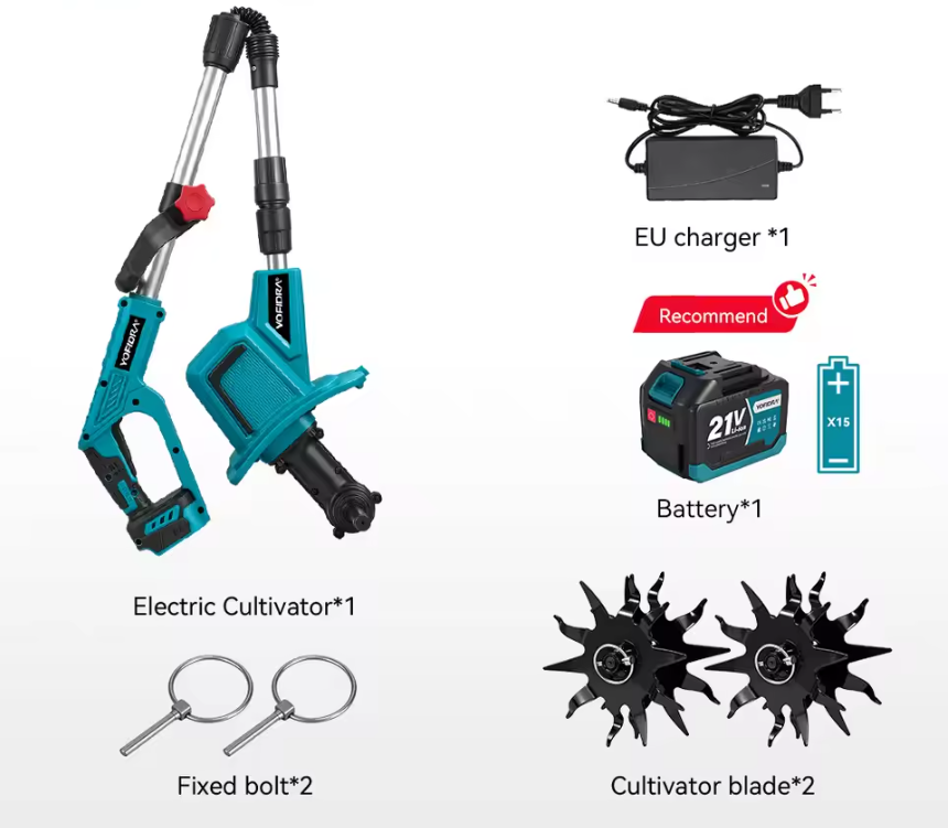 Draadloze Elektrische Tuinfrees Cultivator – Borstelloze Motor, 1500 W, Accu Tuinmachine