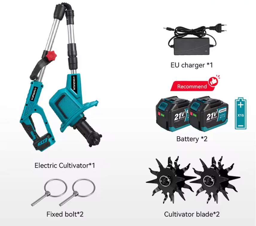 Draadloze Elektrische Tuinfrees Cultivator – Borstelloze Motor, 1500 W, Accu Tuinmachine