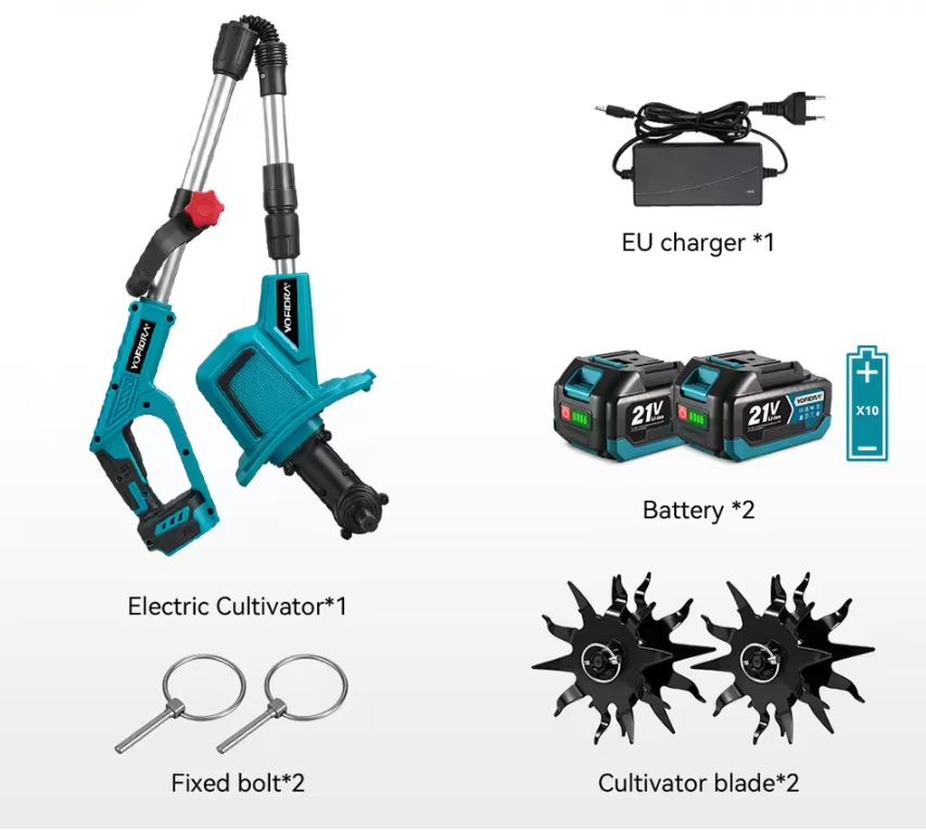 Draadloze Elektrische Tuinfrees Cultivator – Borstelloze Motor, 1500 W, Accu Tuinmachine