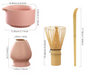 4-delige Japanse Matcha Thee Set – Bamboe Klopper, Lepel, Kom en Keramische Houder, Traditionele Theeceremonie Accessoires
