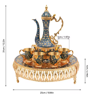 7-delige Luxe Theeset – Theepot met 6 Kopjes, Europees Design van Metaal, Stijlvol en Duurzaam