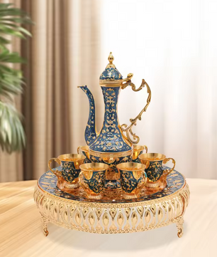 7-delige Luxe Theeset – Theepot met 6 Kopjes, Europees Design van Metaal, Stijlvol en Duurzaam