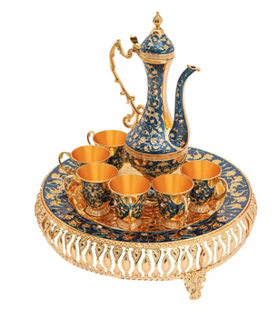 7-delige Luxe Theeset – Theepot met 6 Kopjes, Europees Design van Metaal, Stijlvol en Duurzaam
