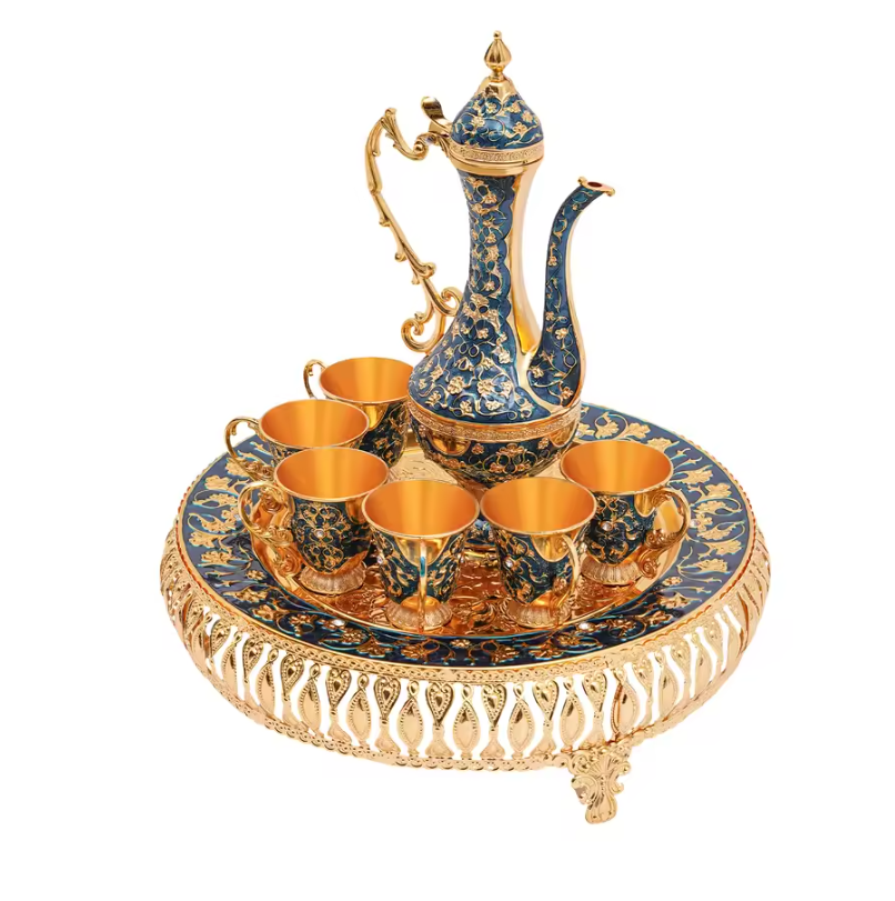 7-delige Luxe Theeset – Theepot met 6 Kopjes, Europees Design van Metaal, Stijlvol en Duurzaam