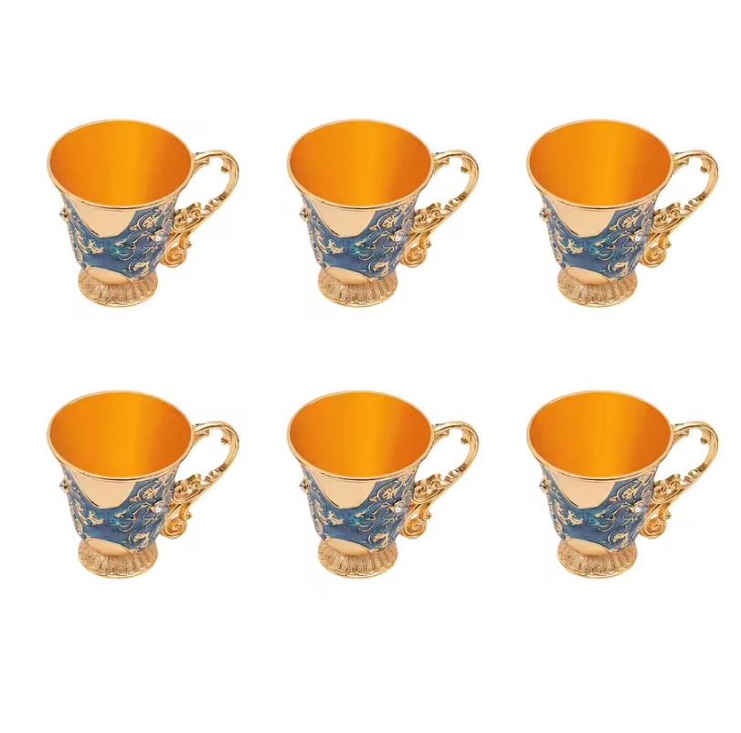 7-delige Luxe Theeset – Theepot met 6 Kopjes, Europees Design van Metaal, Stijlvol en Duurzaam