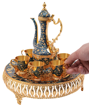 7-delige Luxe Theeset – Theepot met 6 Kopjes, Europees Design van Metaal, Stijlvol en Duurzaam