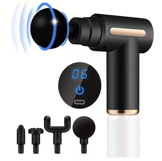 Massage Gun met LED Display – Draadloze Spiermassager met 4 Opzetstukken voor Deep Tissue