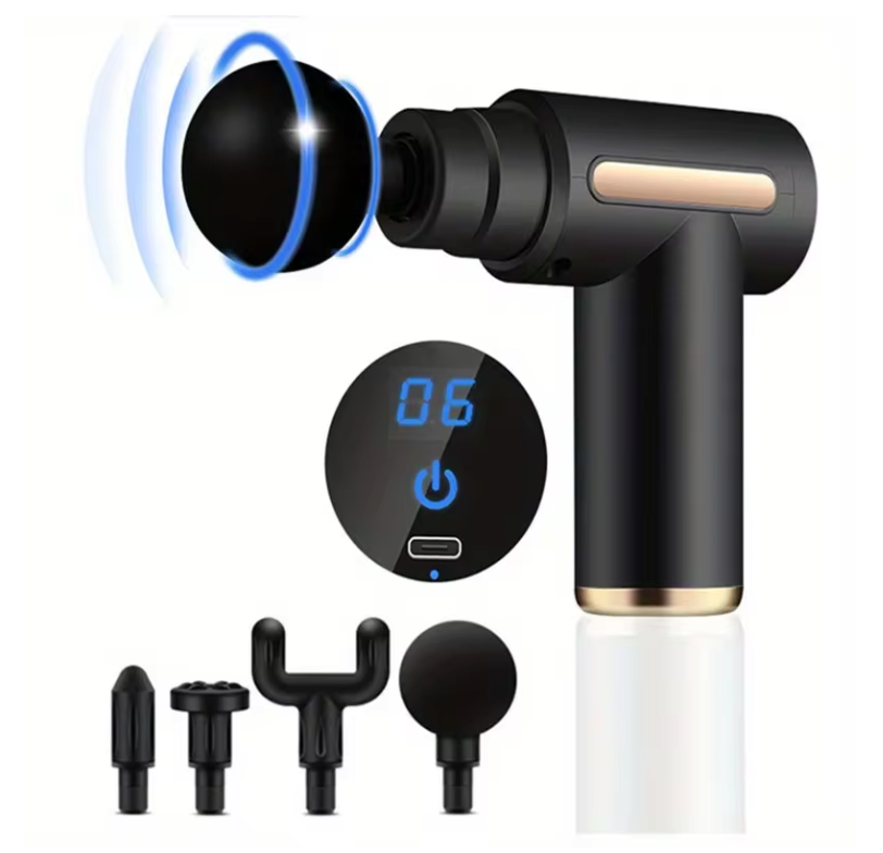 Massage Gun met LED Display – Draadloze Spiermassager met 4 Opzetstukken voor Deep Tissue