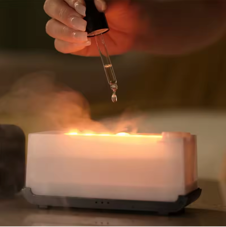 Flame Aroma Diffuser en Luchtbevochtiger – Mini LED Vlam Effect met Essentiële Oliën en Timer