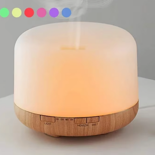 Mini Aroma Diffuser met Houtlook – USB Luchtbevochtiger 500ml met LED Sfeerverlichting