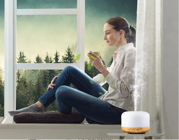 Mini Aroma Diffuser met Houtlook – USB Luchtbevochtiger 500ml met LED Sfeerverlichting