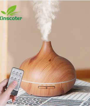 Aroma Diffuser 500ml met Afstandsbediening – Ultrasonische Luchtbevochtiger met Houtlook en LED Verlichting