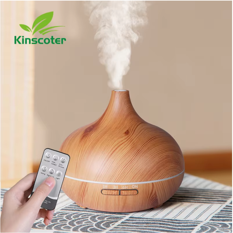 Aroma Diffuser 500ml met Afstandsbediening – Ultrasonische Luchtbevochtiger met Houtlook en LED Verlichting