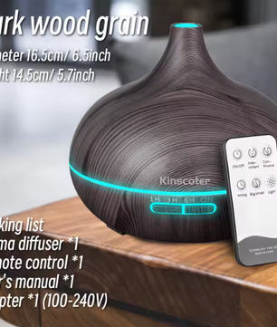 Aroma Diffuser 500ml met Afstandsbediening – Ultrasonische Luchtbevochtiger met Houtlook en LED Verlichting