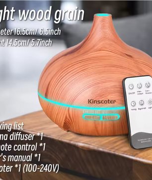 Aroma Diffuser 500ml met Afstandsbediening – Ultrasonische Luchtbevochtiger met Houtlook en LED Verlichting
