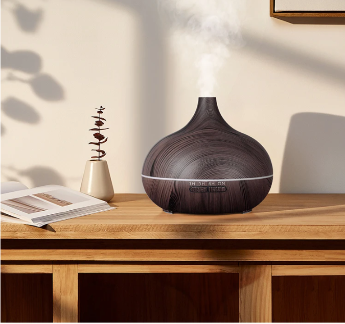 Aroma Diffuser 500ml met Afstandsbediening – Ultrasonische Luchtbevochtiger met Houtlook en LED Verlichting
