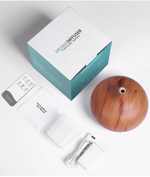 Aroma Diffuser 500ml met Afstandsbediening – Ultrasonische Luchtbevochtiger met Houtlook en LED Verlichting