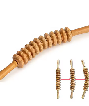 Houten Massage Roller Stick – Handheld Trigger Point Massager met 12 Wielen