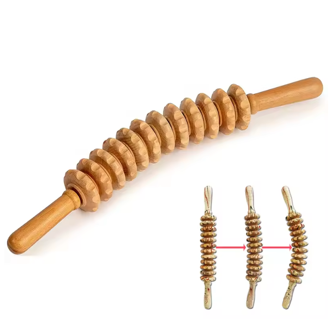 Houten Massage Roller Stick – Handheld Trigger Point Massager met 12 Wielen