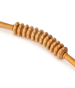 Houten Massage Roller Stick – Handheld Trigger Point Massager met 12 Wielen