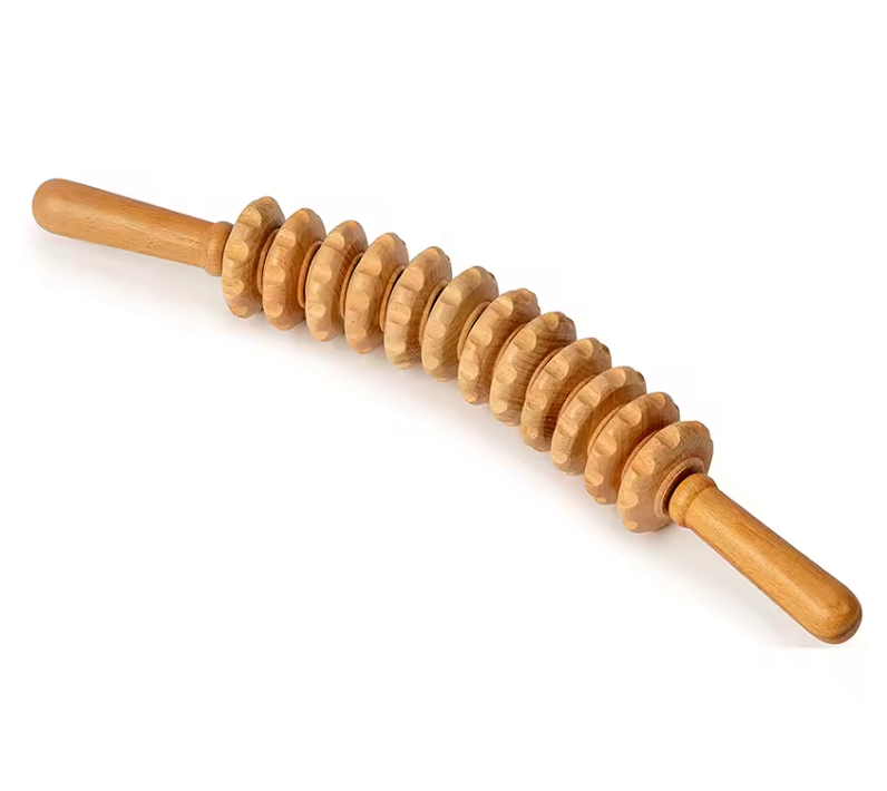 Houten Massage Roller Stick – Handheld Trigger Point Massager met 12 Wielen