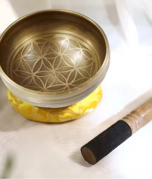 Tibetaanse Klankschaal Set Flower of Life – Handgemaakte Meditatie Zangkom met Kussen en Klopper