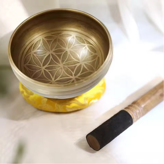 Tibetaanse Klankschaal Set Flower of Life – Handgemaakte Meditatie Zangkom met Kussen en Klopper