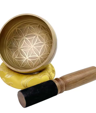 Tibetaanse Klankschaal Set Flower of Life – Handgemaakte Meditatie Zangkom met Kussen en Klopper