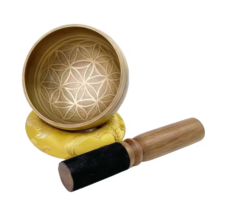 Tibetaanse Klankschaal Set Flower of Life – Handgemaakte Meditatie Zangkom met Kussen en Klopper