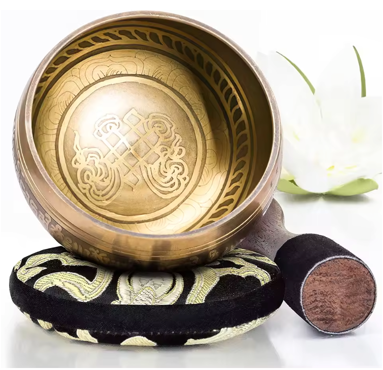 Tibetaanse Klankschaal Set Flower of Life – Handgemaakte Meditatie Zangkom met Kussen en Klopper