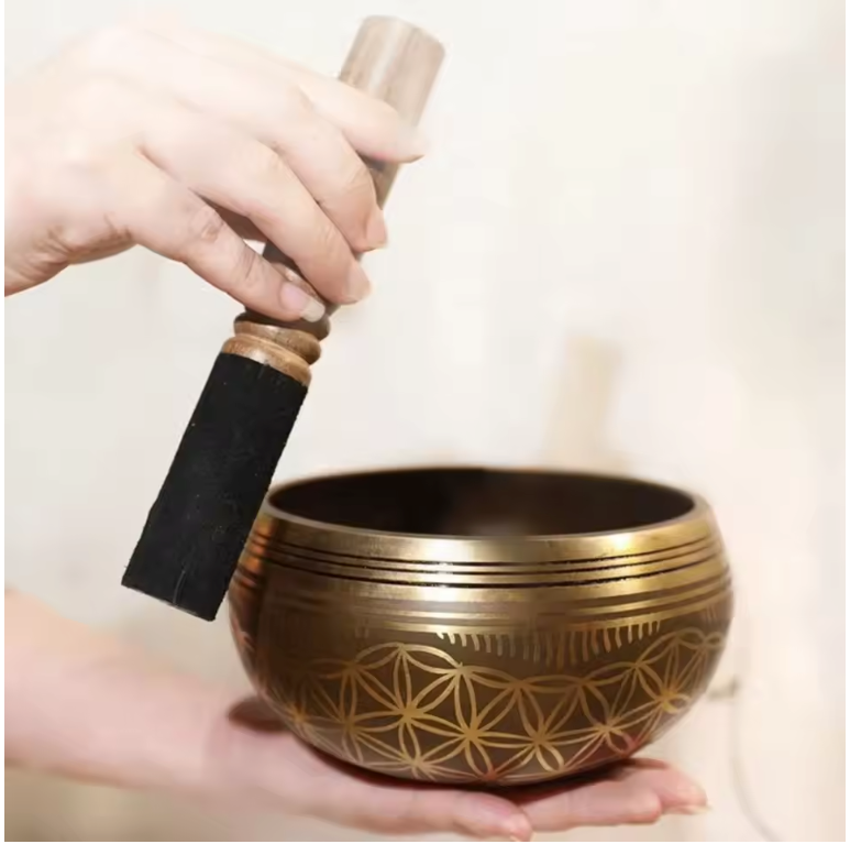 Tibetaanse Klankschaal Set Flower of Life – Handgemaakte Meditatie Zangkom met Kussen en Klopper