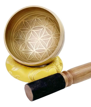 Tibetaanse Klankschaal Set Flower of Life – Handgemaakte Meditatie Zangkom met Kussen en Klopper