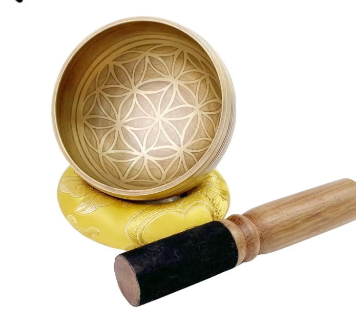 Tibetaanse Klankschaal Set Flower of Life – Handgemaakte Meditatie Zangkom met Kussen en Klopper
