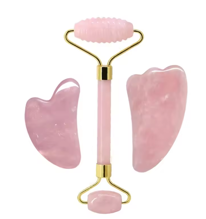 Rozenkwarts Gezichtsroller en Gua Sha Set – Natuurlijke Massage Tools voor Gezichtsverzorging en Ontspanning
