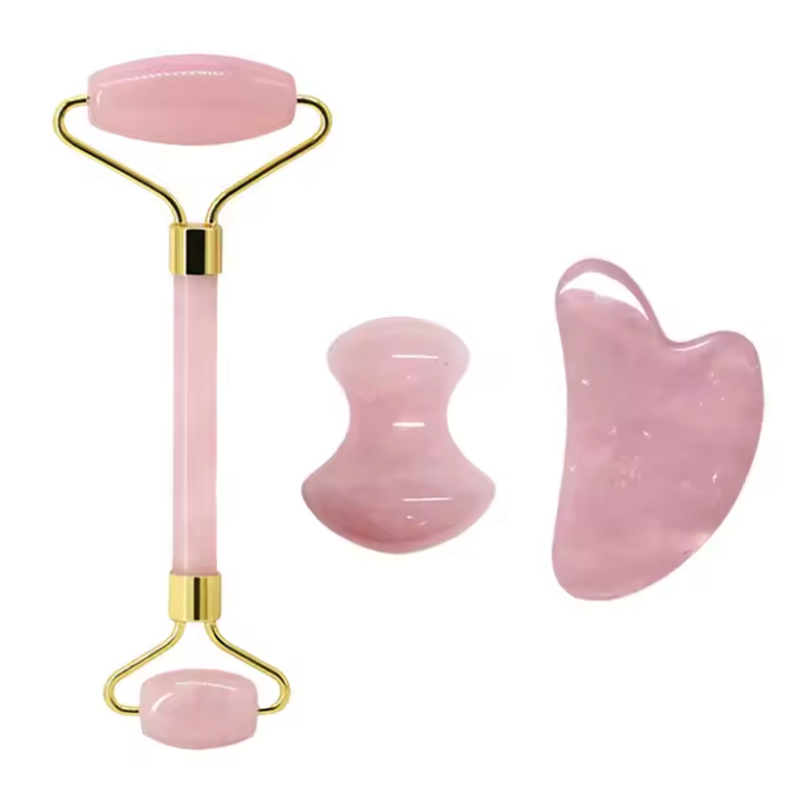 Rozenkwarts Gezichtsroller en Gua Sha Set – Natuurlijke Massage Tools voor Gezichtsverzorging en Ontspanning