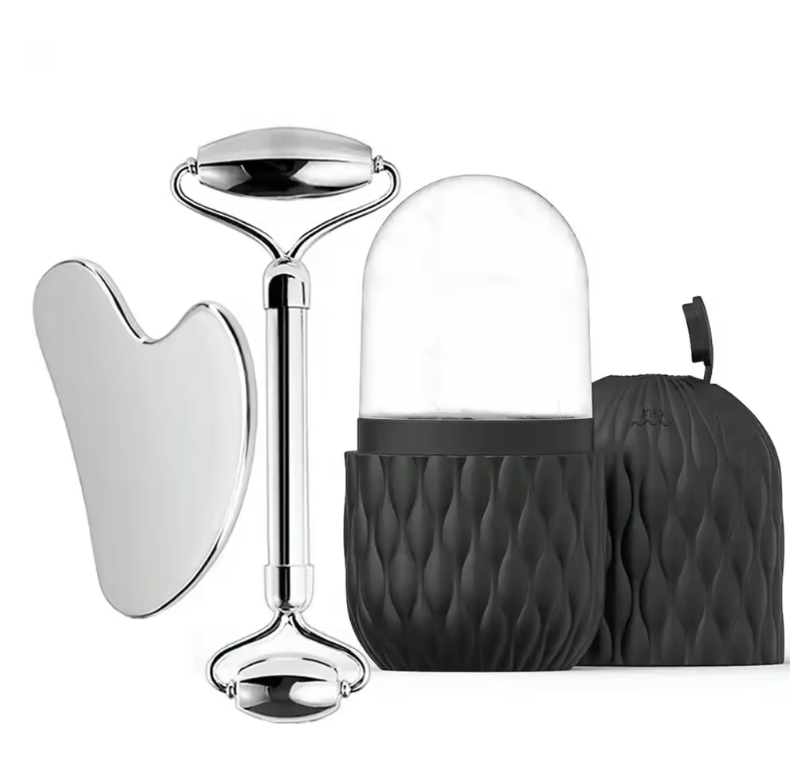 Ice Face Roller en RVS Gua Sha Set – Gezichtsmassage en Lifting Tool