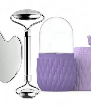 Ice Face Roller en RVS Gua Sha Set – Gezichtsmassage en Lifting Tool