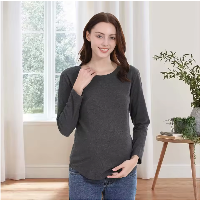 Voedingsshirt Lange Mouw – Zwangerschap en Borstvoeding T-Shirt