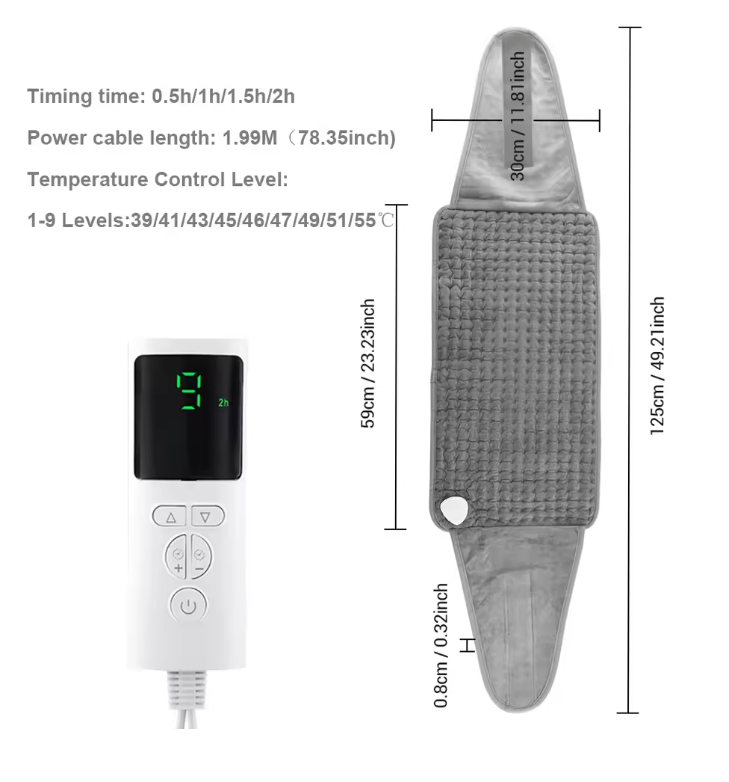 Elektrisch Warmtekussen 60×30 cm – Verwarmingspad met Timer en Temperatuurregeling voor Rug, Buik en Spieren